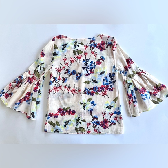Jane & Delancey Boho Cream Floral 3/4 Bell Sleeve Blouse Size XS - Picture 11 of 13